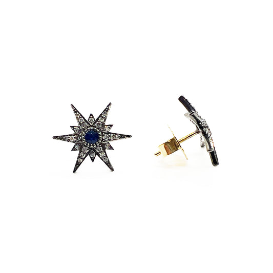 18ky / Silver Diamond and Sapphire Earrings