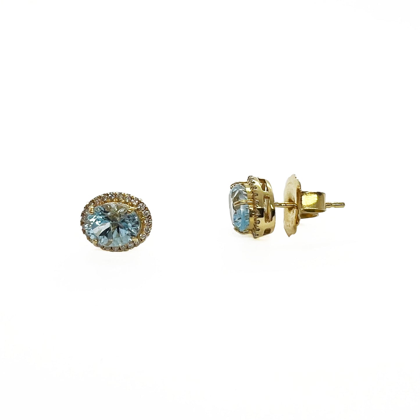 18ky Blue Topaz and Diamond Halo Earrings