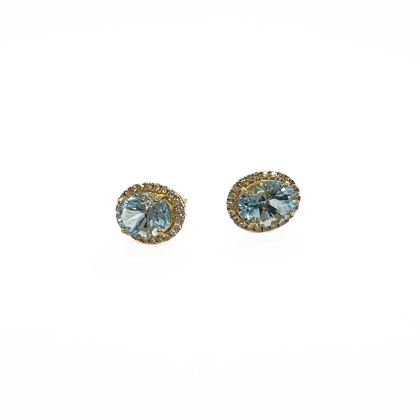 18ky Blue Topaz and Diamond Halo Earrings