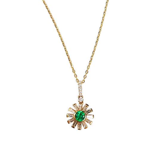 18ky Emeralds and Diamonds Flower Necklace