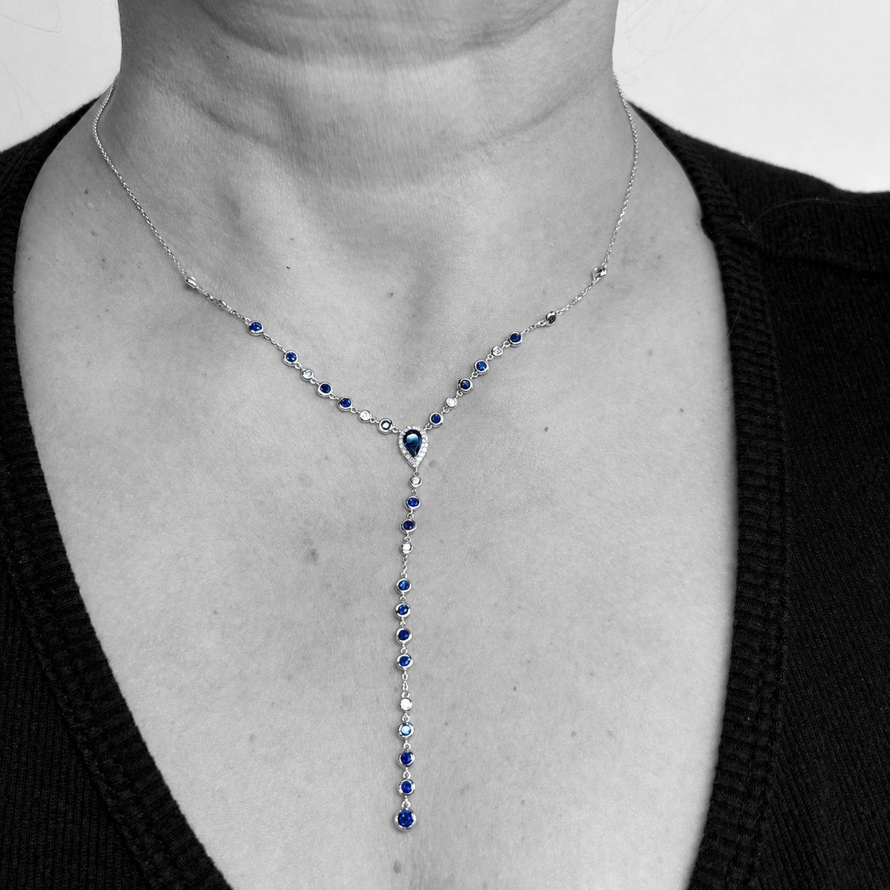 14kw Sapphire and DIamonds Rosary Necklace