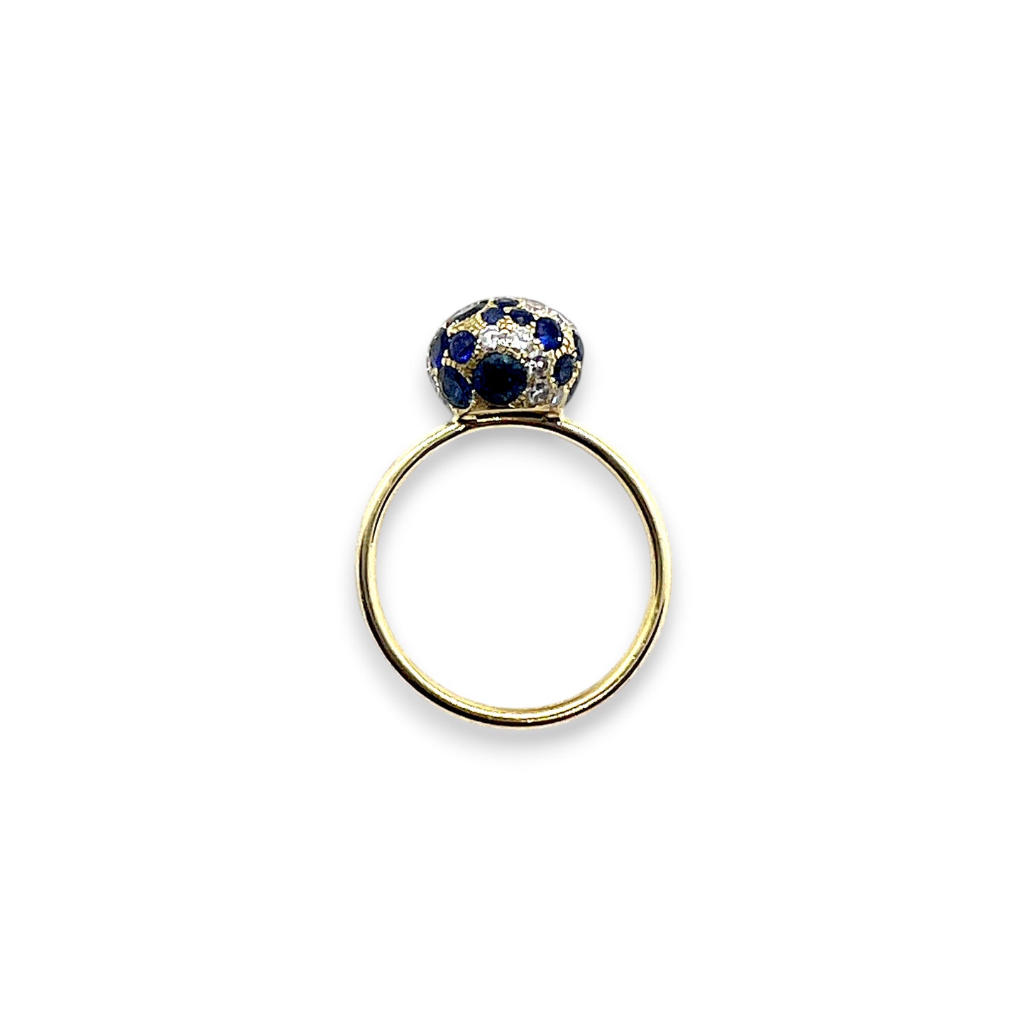18ky Blue Sapphire and Diamond Ball Diamond Ring