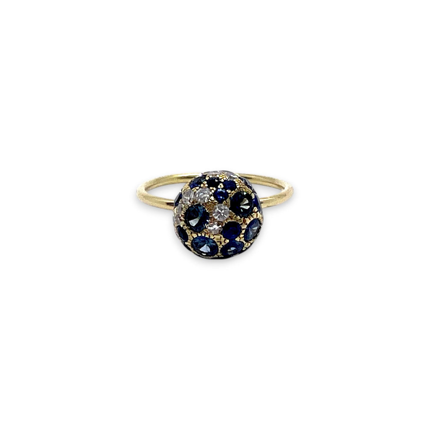 18ky Blue Sapphire and Diamond Ball Diamond Ring