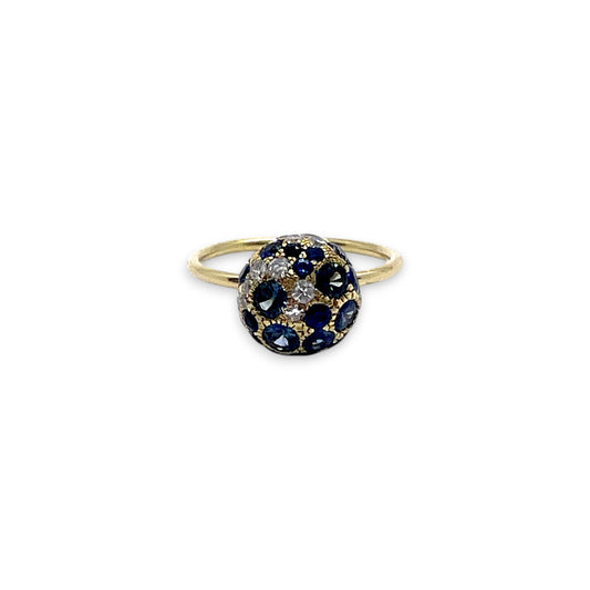 18ky Blue Sapphire and Diamond Ball Diamond Ring