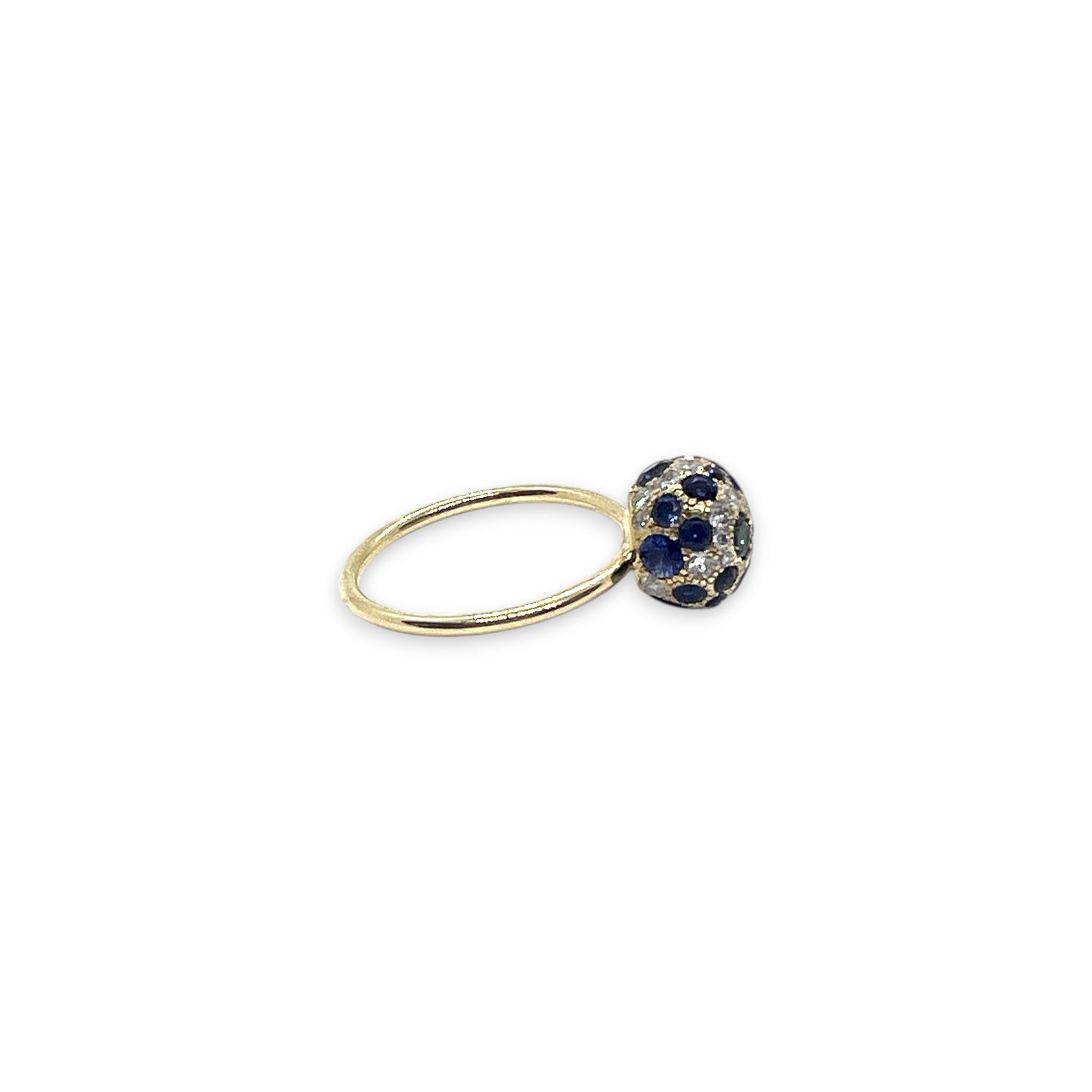 18ky Blue Sapphire and Diamond Ball Diamond Ring