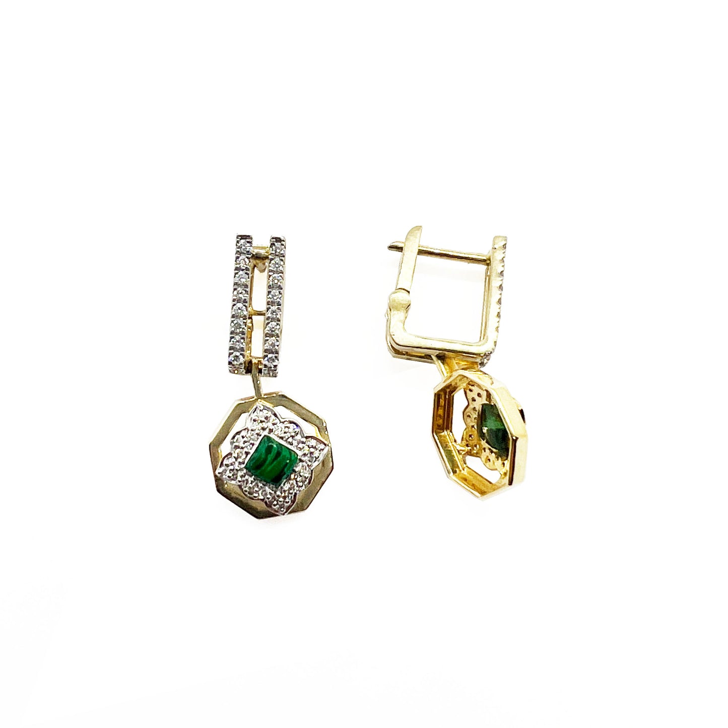 14ky Diamond and Malachite Earrings