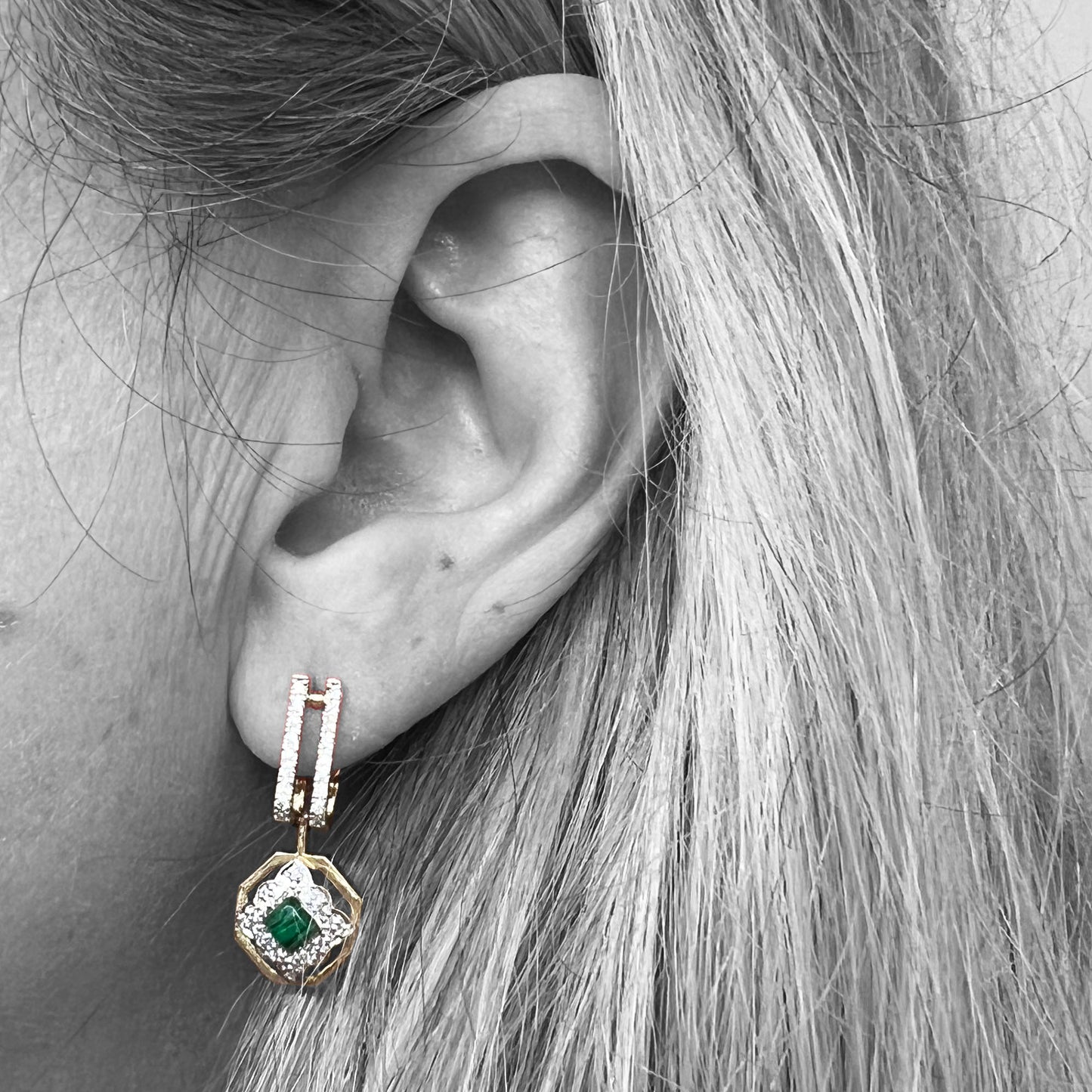 14ky Diamond and Malachite Earrings