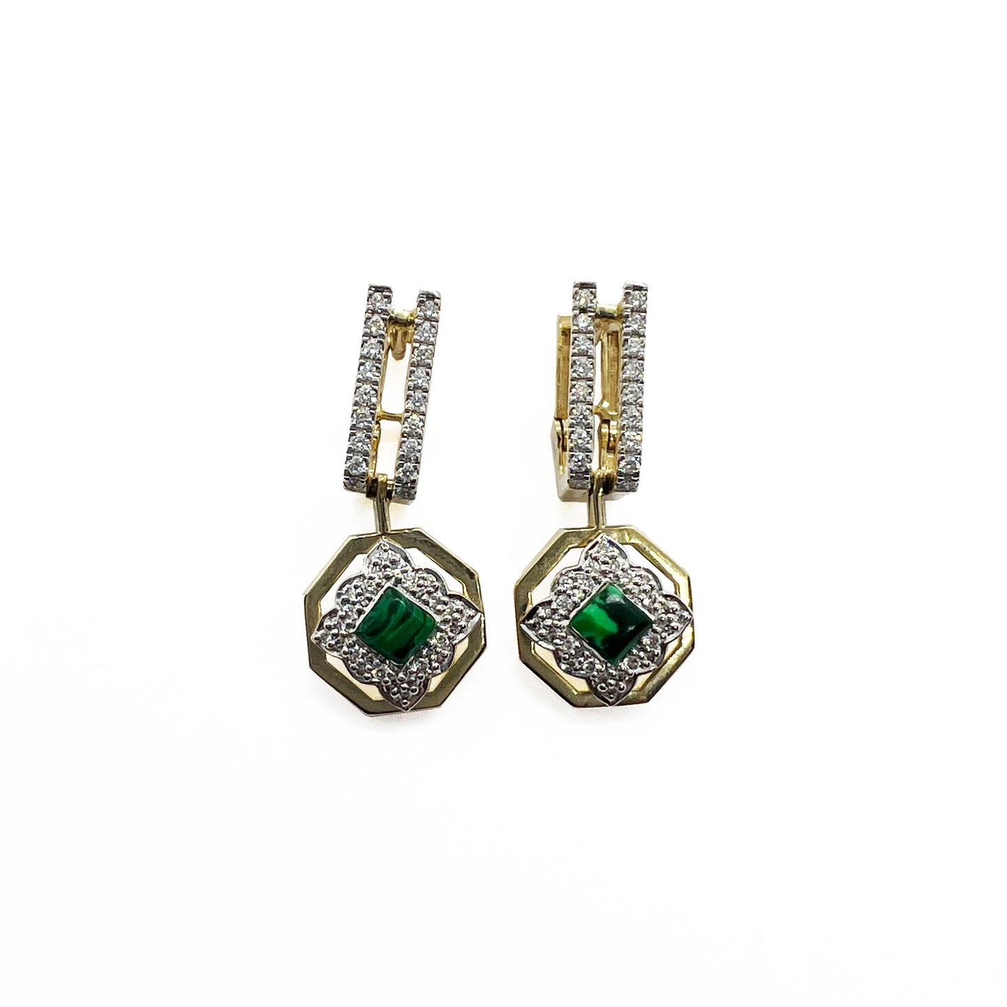 14ky Diamond and Malachite Earrings