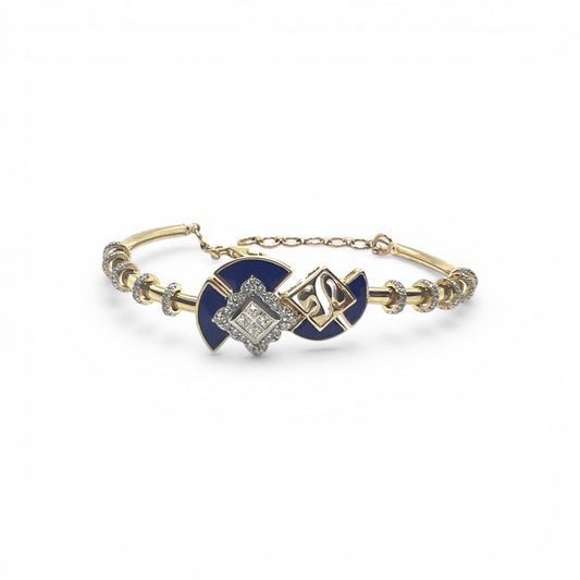 14ky Blue Enamel and Diamond Bracelet