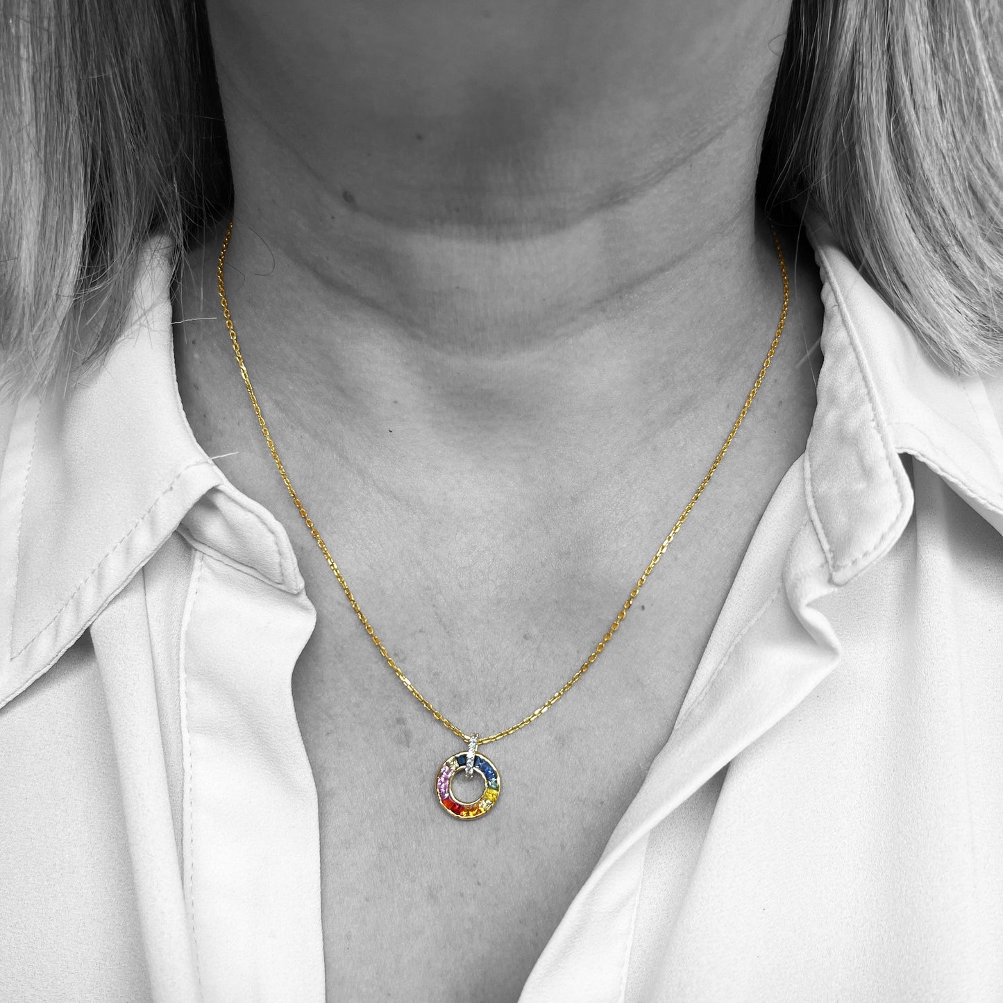 14ky Rainbow Sapphires Necklace