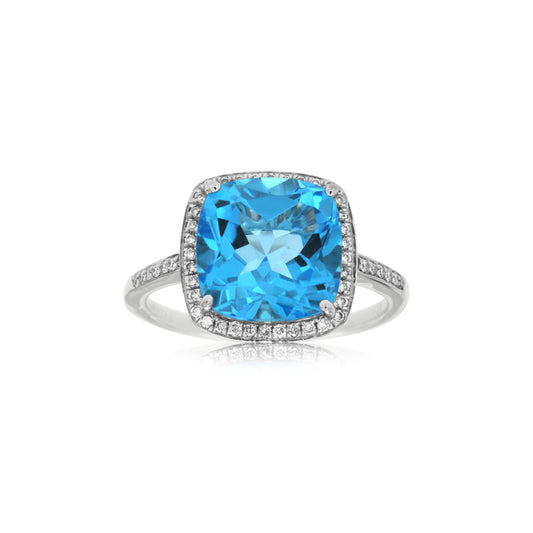 14kw Blue Topaz Ring with Diamond Halo