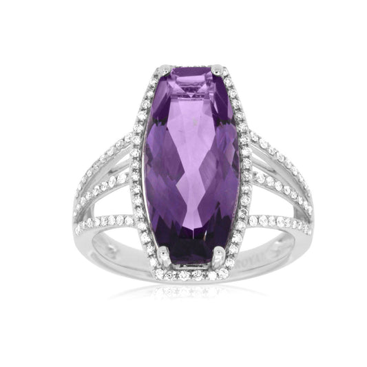 14kw Long Amethyst and Diamond Ring