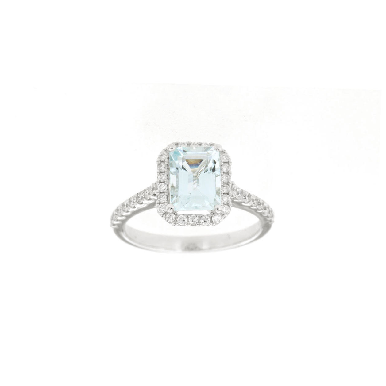 14kw Aquamarine Ring with Diamond Halo