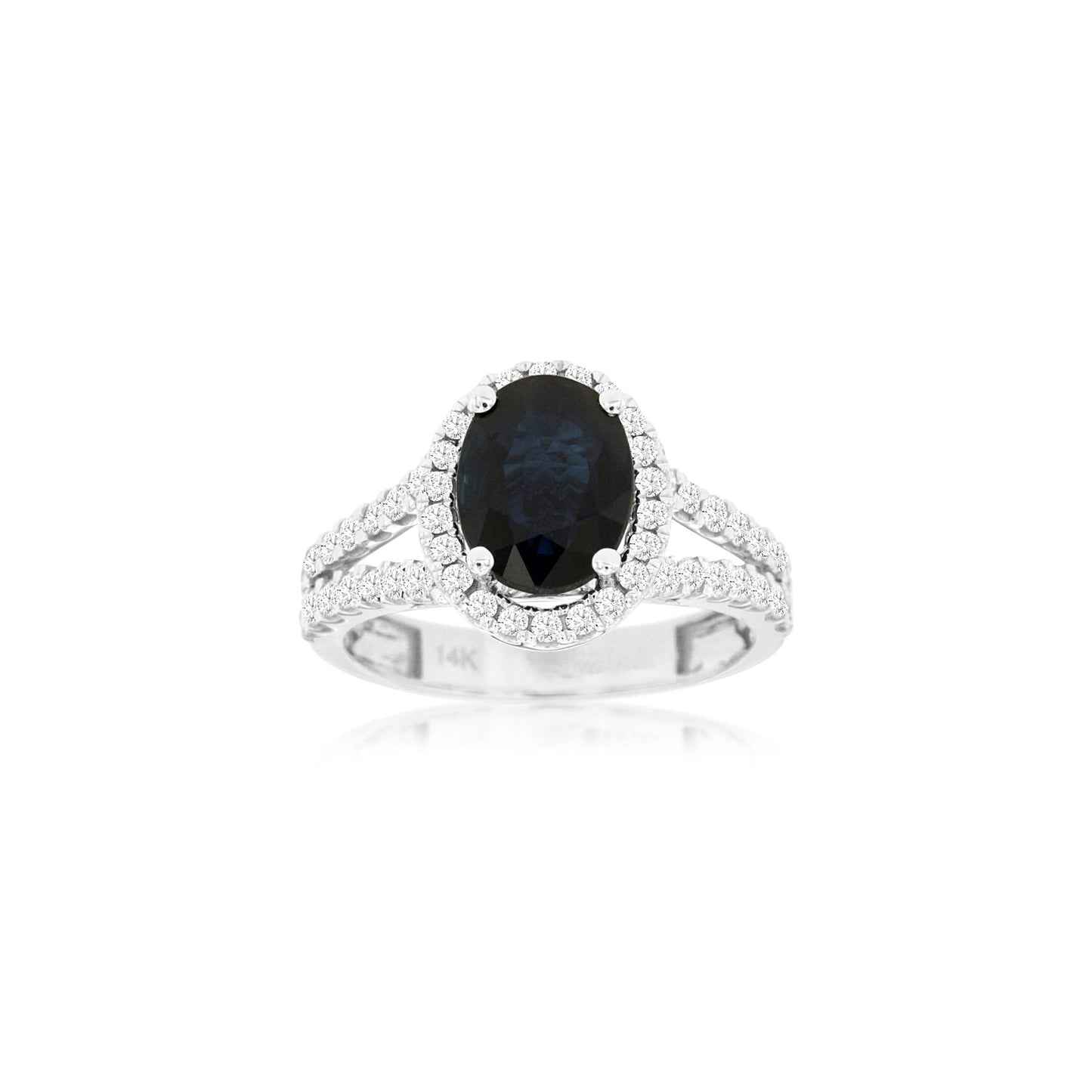 14kw Blue Sapphire Ring with Diamond Halo