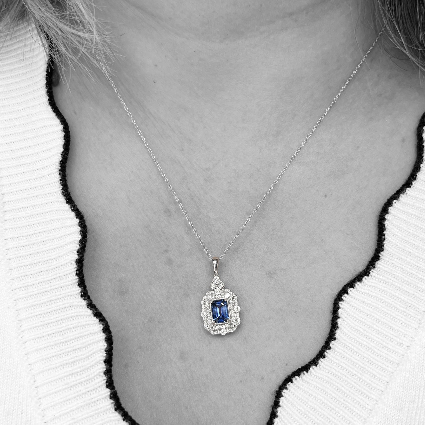 14kw Blue Sapphire and Diamond Pendant