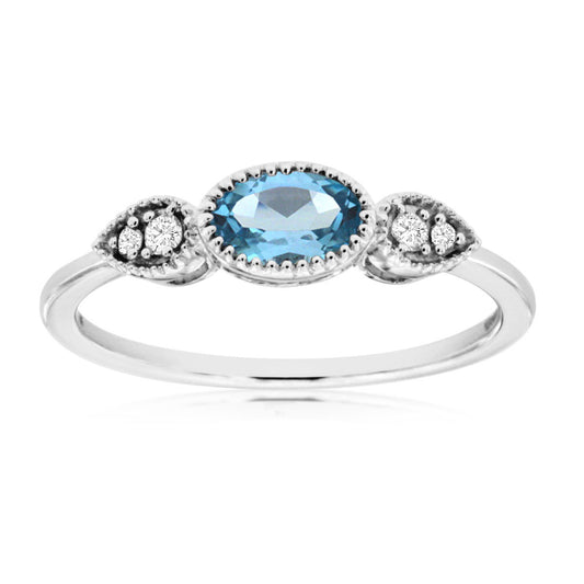 14kw Blue Topaz and Diamond Ring