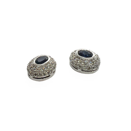 14kw Blue Sapphire and Diamond Halo Earrings