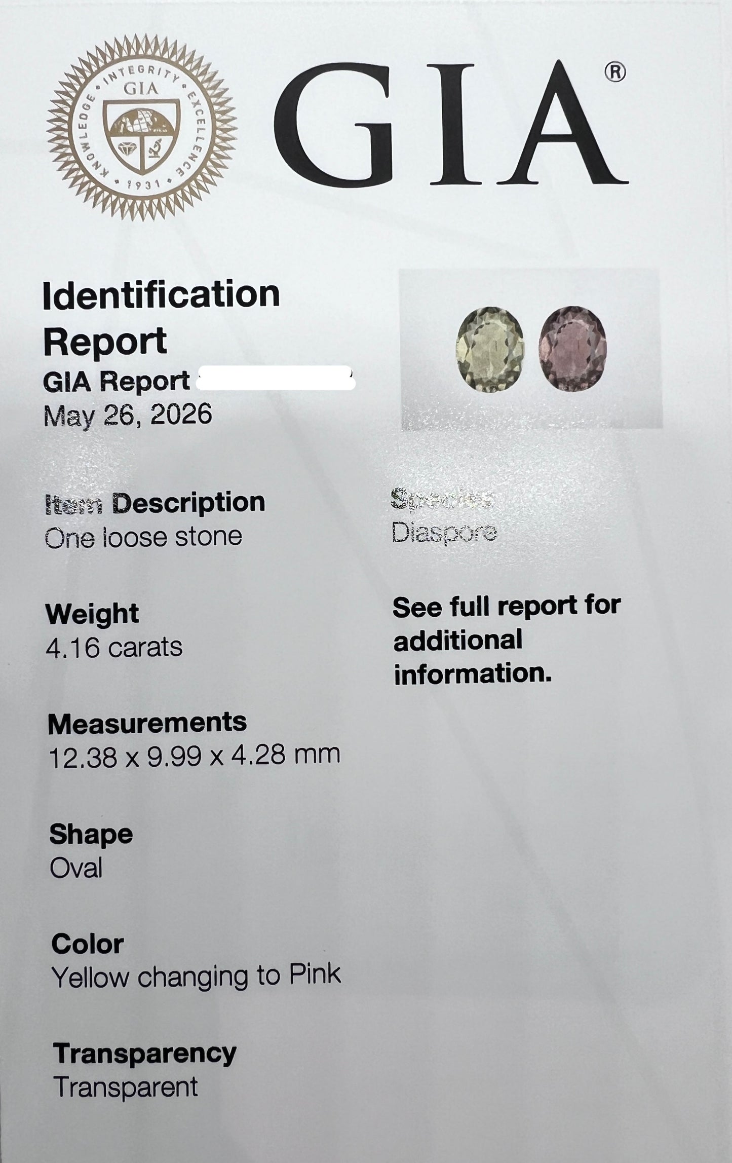 Oval Color Change Diaspore / Zultanite - 4.16ct