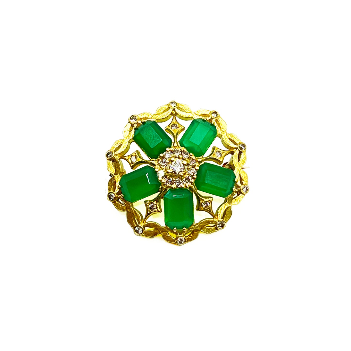 18k Chrysoprase and Diamonds Brooch