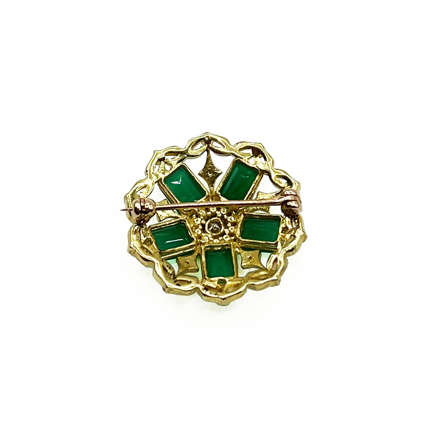 18k Chrysoprase and Diamonds Brooch