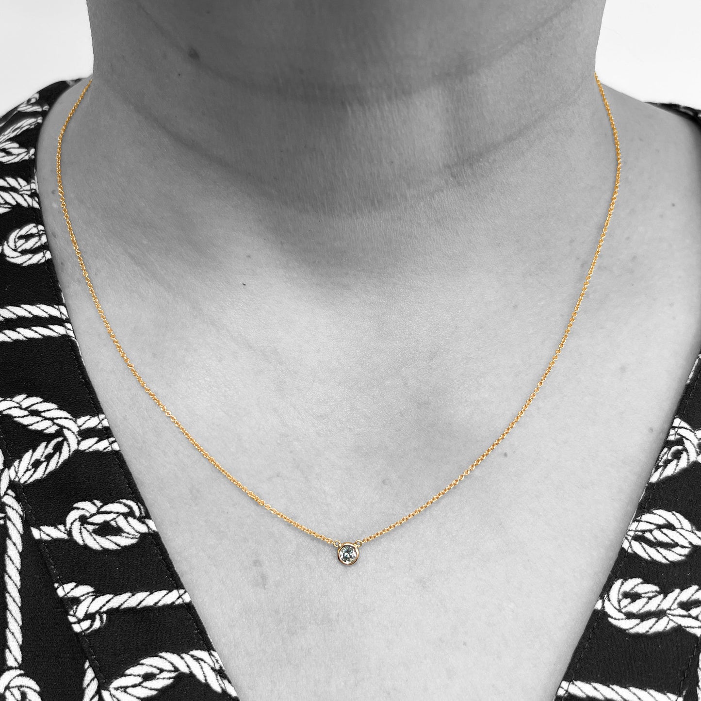 14kr Solitaire Blue Diamond Necklace