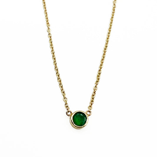 14ky Solitaire Emerald Necklace