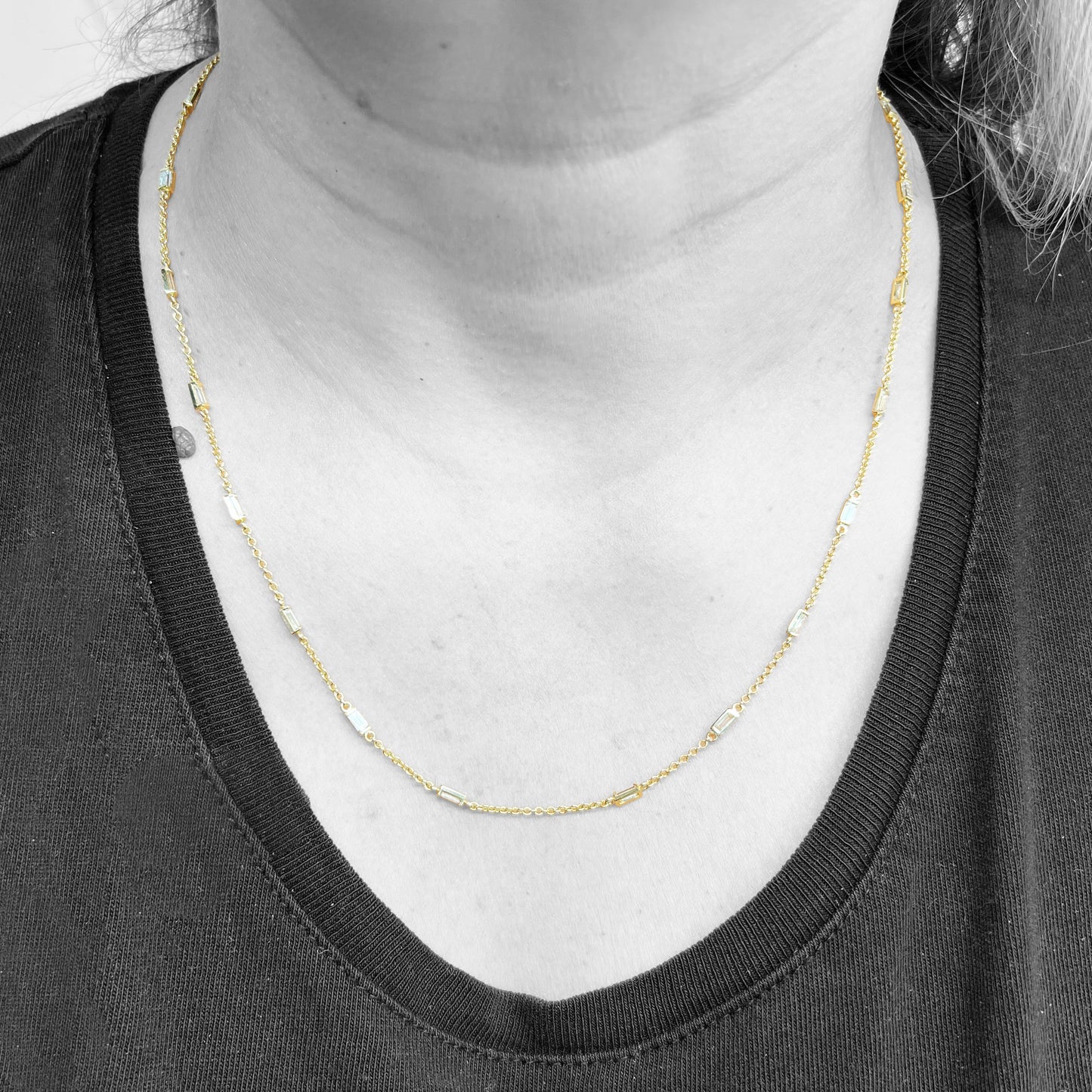 14ky Baguette Diamonds By the Yard Necklace