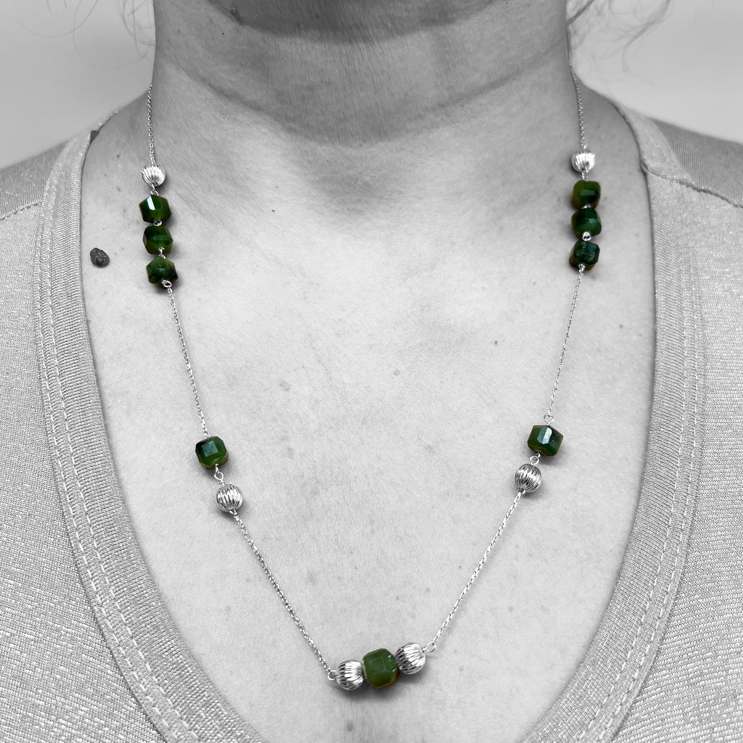 Silver Jade Beads Necklace