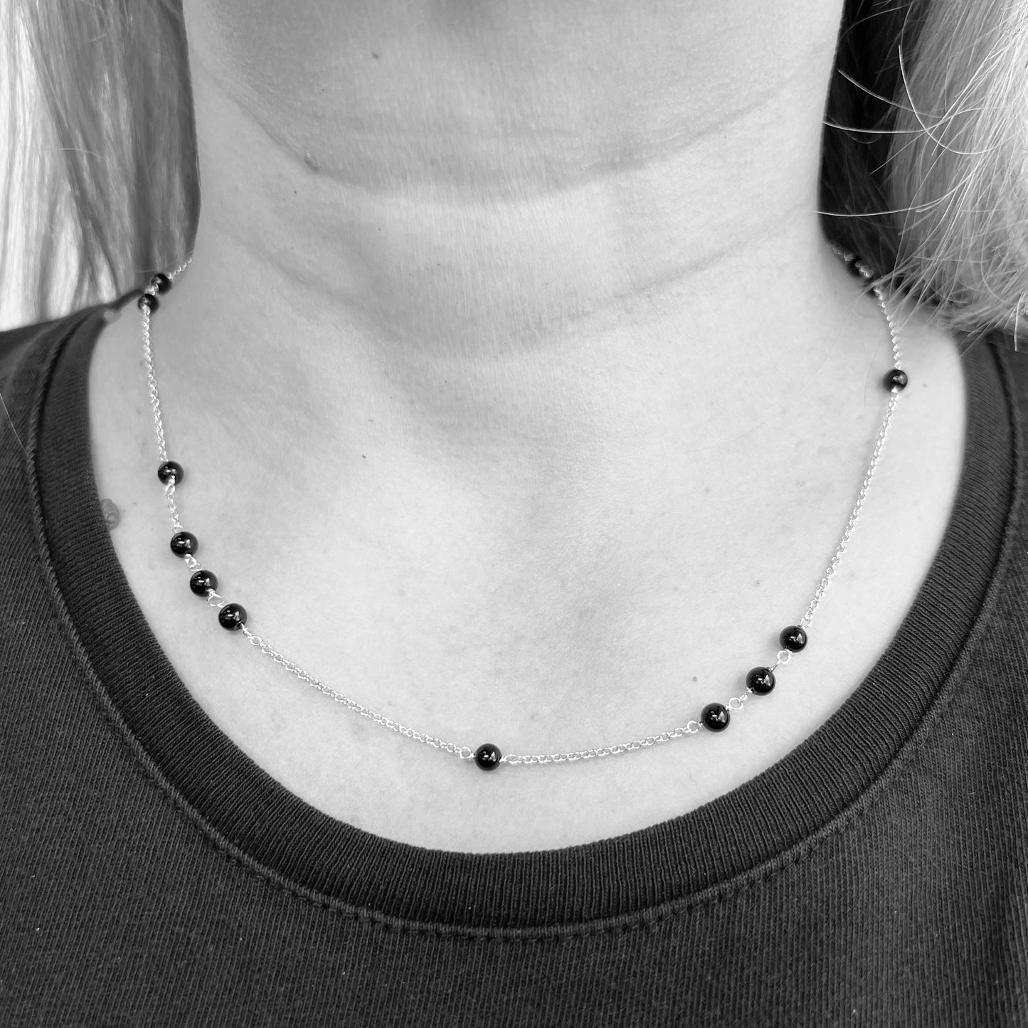 Silver Black Onyx Beads Necklace