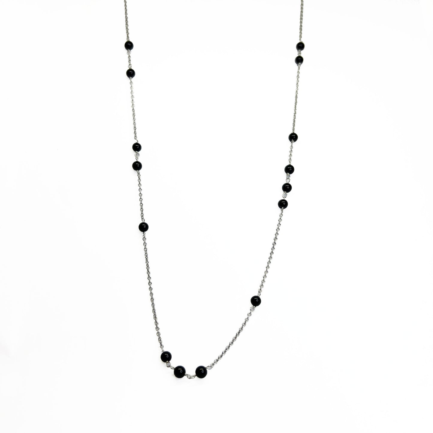 Silver Black Onyx Beads Necklace