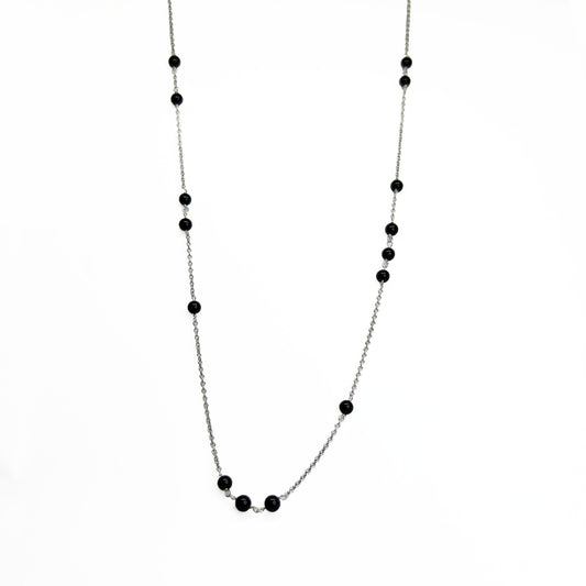 Silver Black Onyx Beads Necklace