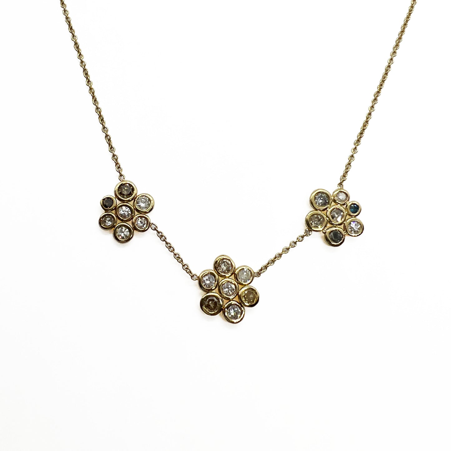 14ky Three Diamond Flowers Necklace (Copy)