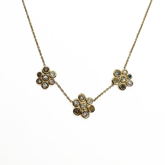 14ky Three Diamond Flowers Necklace (Copy)