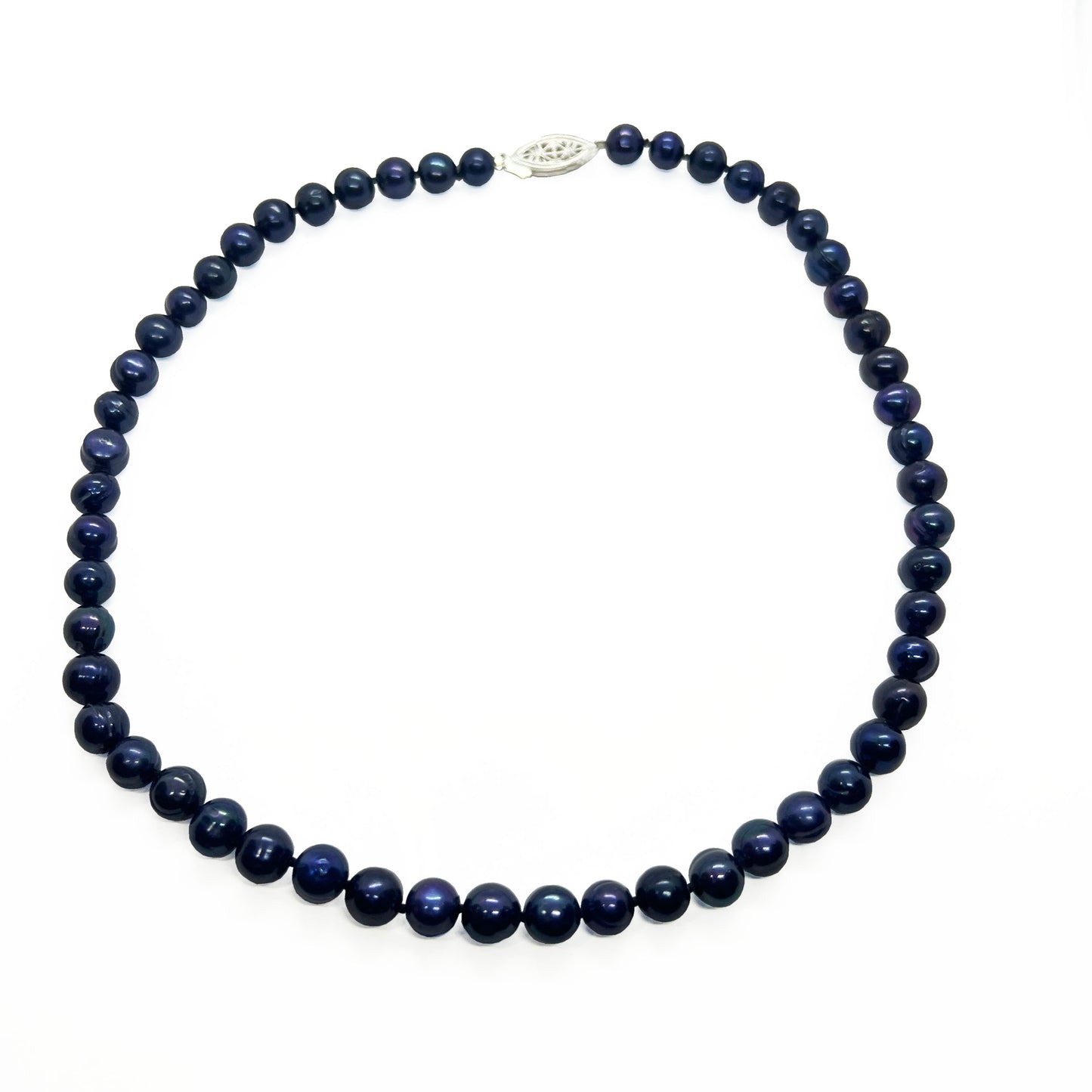 Black Pearl Necklace with filigree silver clasp
