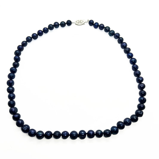 Black Pearl Necklace with filigree silver clasp