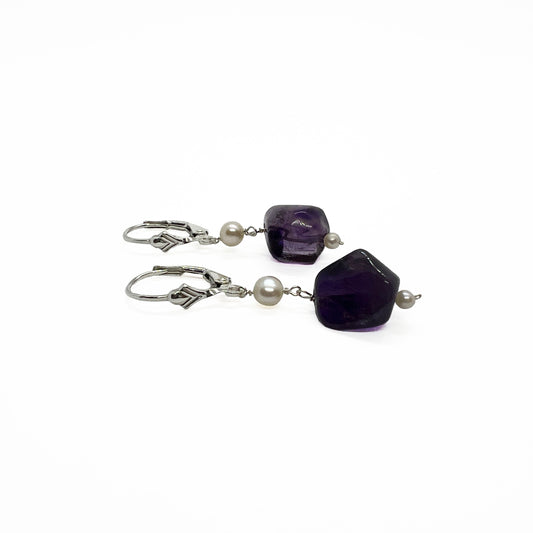 Silver Amethyst and Pearl Earrings
