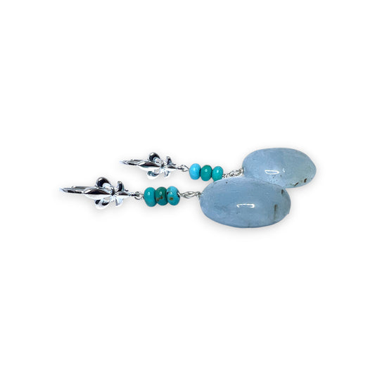 Silver Aquamarine and Turquoise Earrings