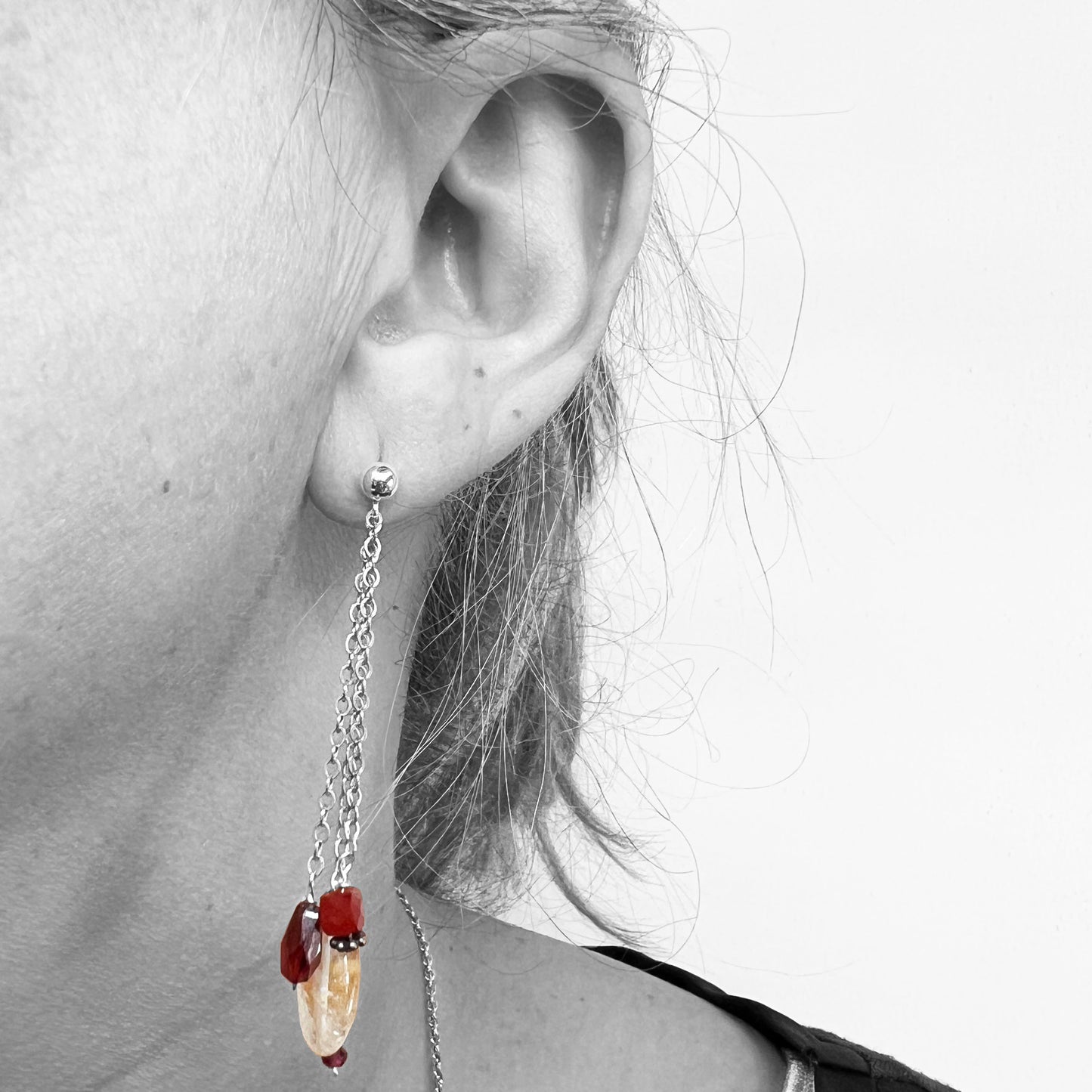 Silver Citrine, Garnet and Carnelian Earrings