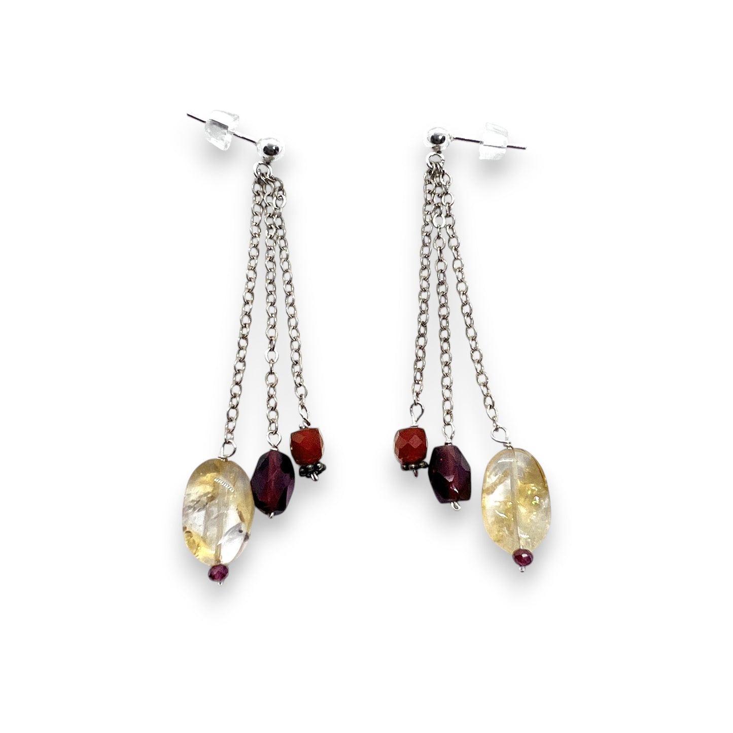Silver Citrine, Garnet and Carnelian Earrings