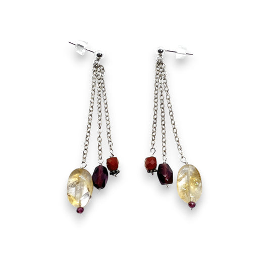Silver Citrine, Garnet and Carnelian Earrings