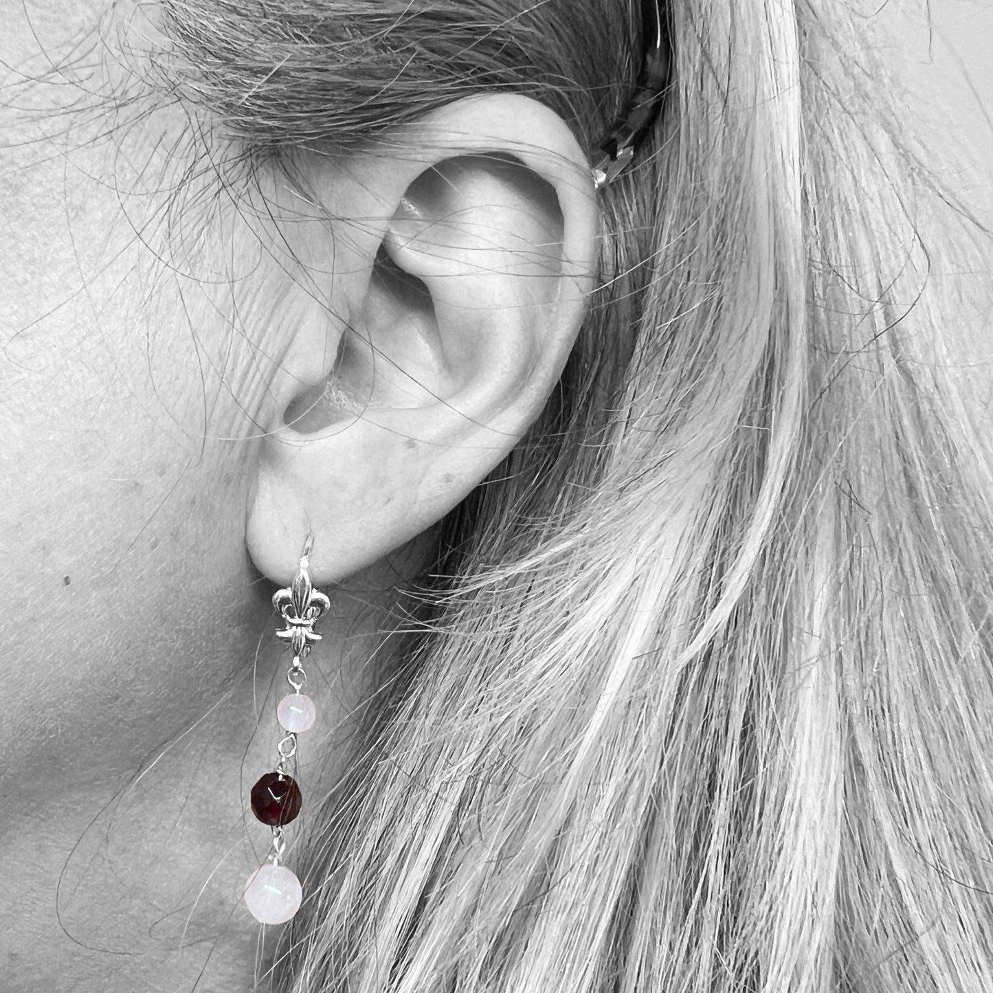 Silver Garnet and Rose Quartz Earrings