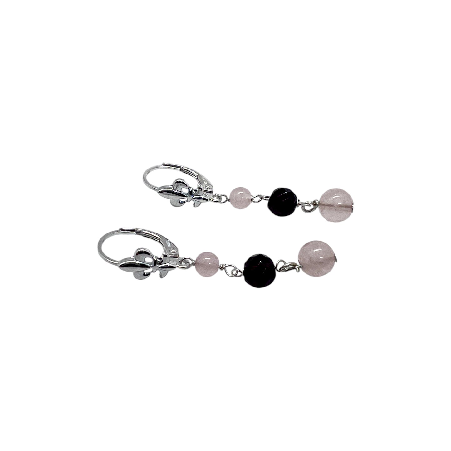 Silver Garnet and Rose Quartz Earrings