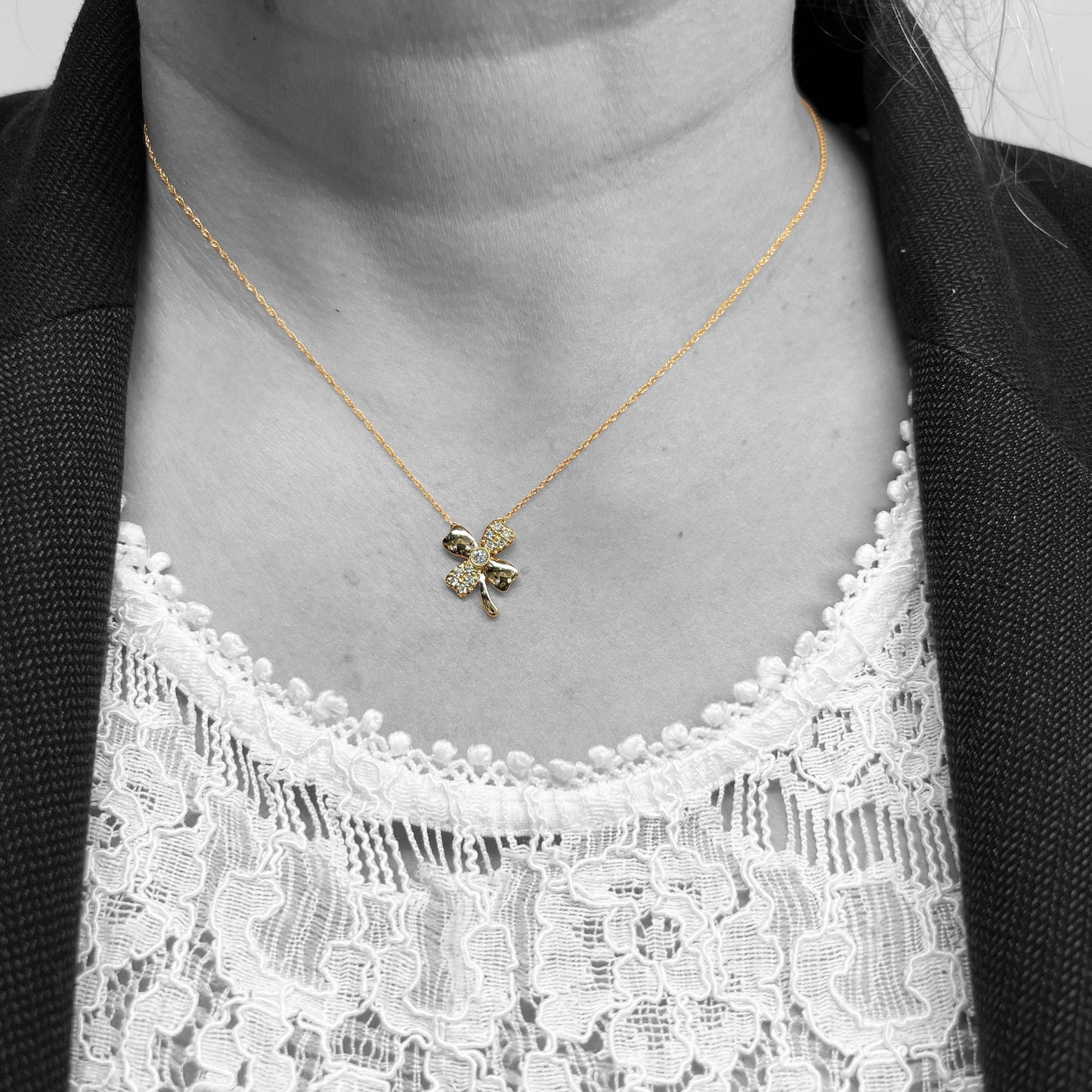 14ky Diamond Clover Pendant