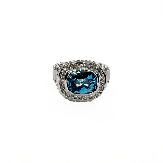 18kw Blue Topaz and Diamond Ring