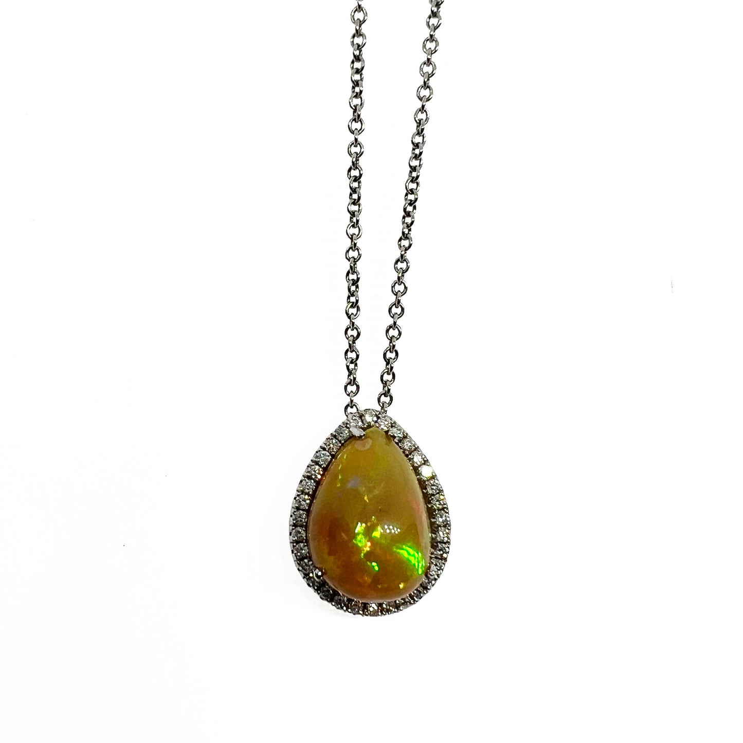 14kw Opal and Diamond Halo Necklace