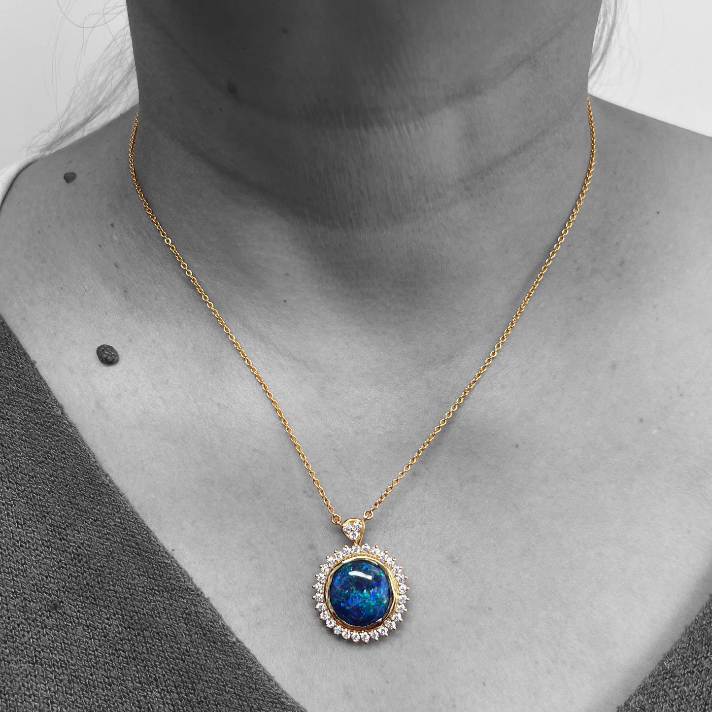 14ky Black Opal and Diamond Necklace