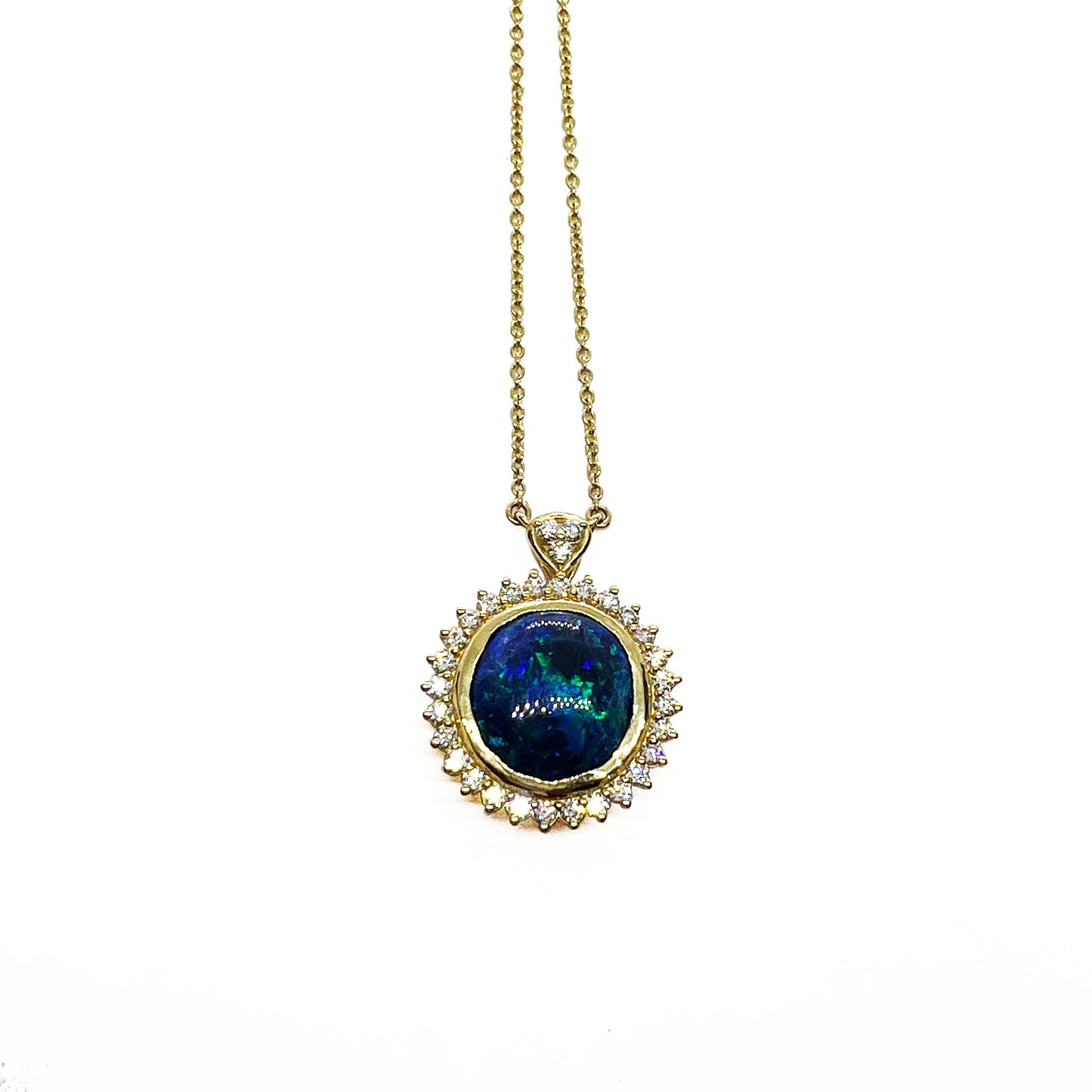 14ky Black Opal and Diamond Necklace