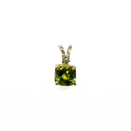 14ky Peridot and Diamond Pendant