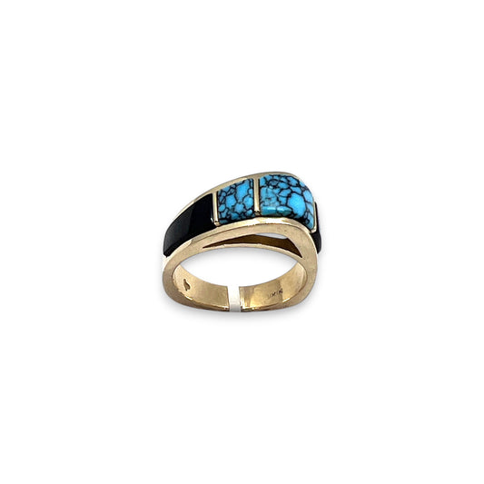 14ky Turquoise and Onyx Ring