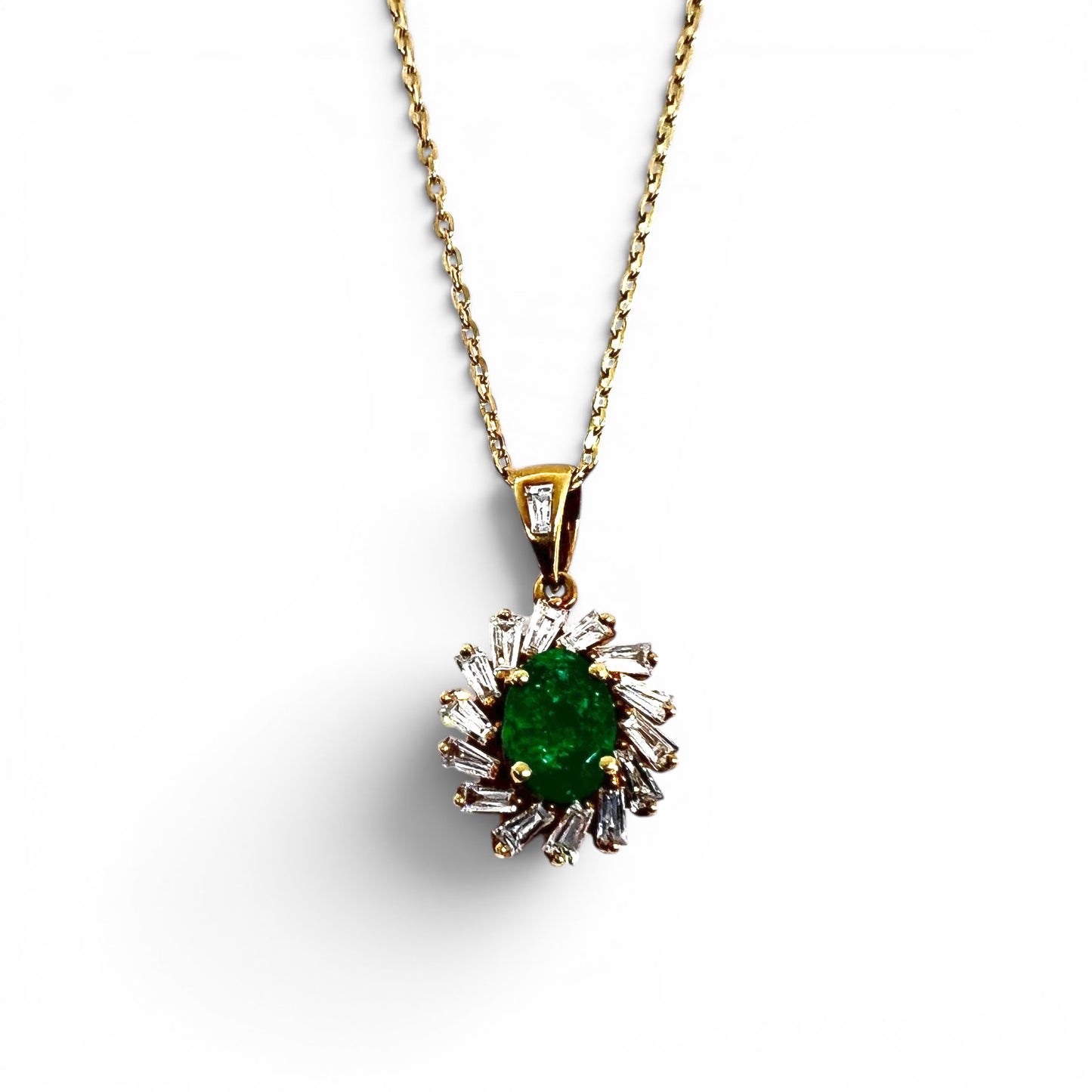 18ky Emeralds and Baguette Diamonds Necklace